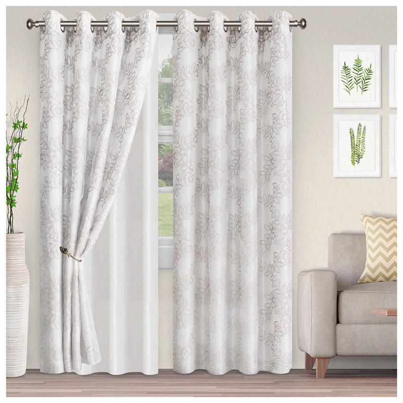 Allesia Embroidered Leaves Semi Sheer Curtain Panel